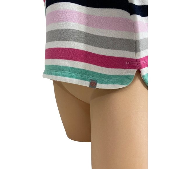 Talbots Women's P Petite Striped Top 100% Cotton Long Sleeve Button Mockneck Tee - Picture 3 of 6